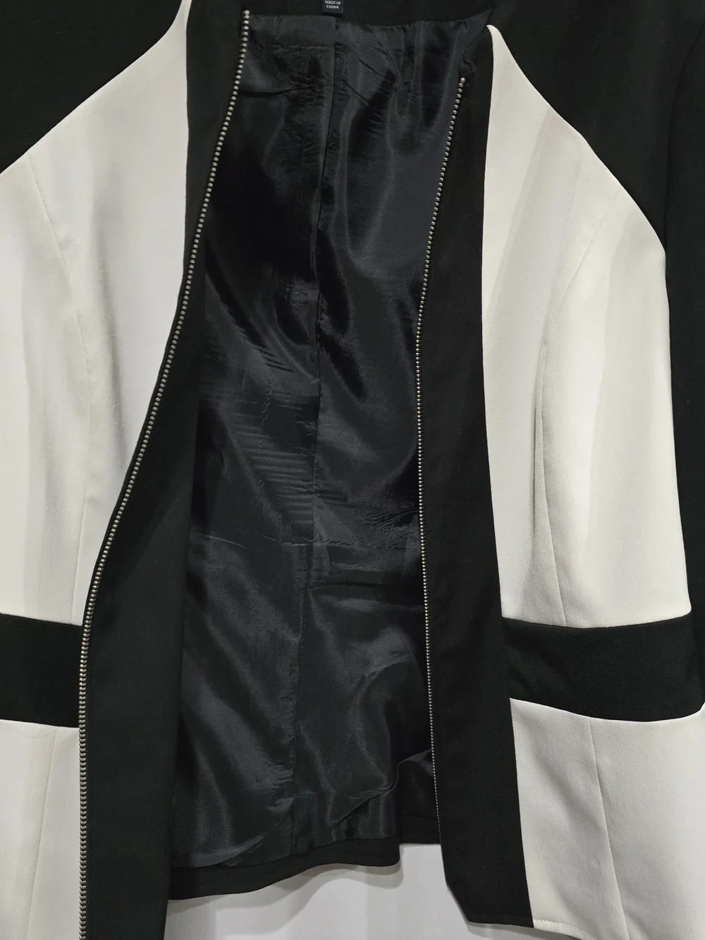 Evan-Picone Black and White Color-Block Full Zip Stretch Fabric Blazer 12P EUC